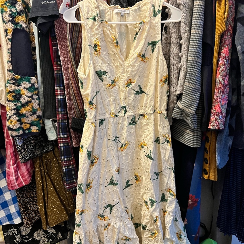 Madewell Cream Floral Midi Dress